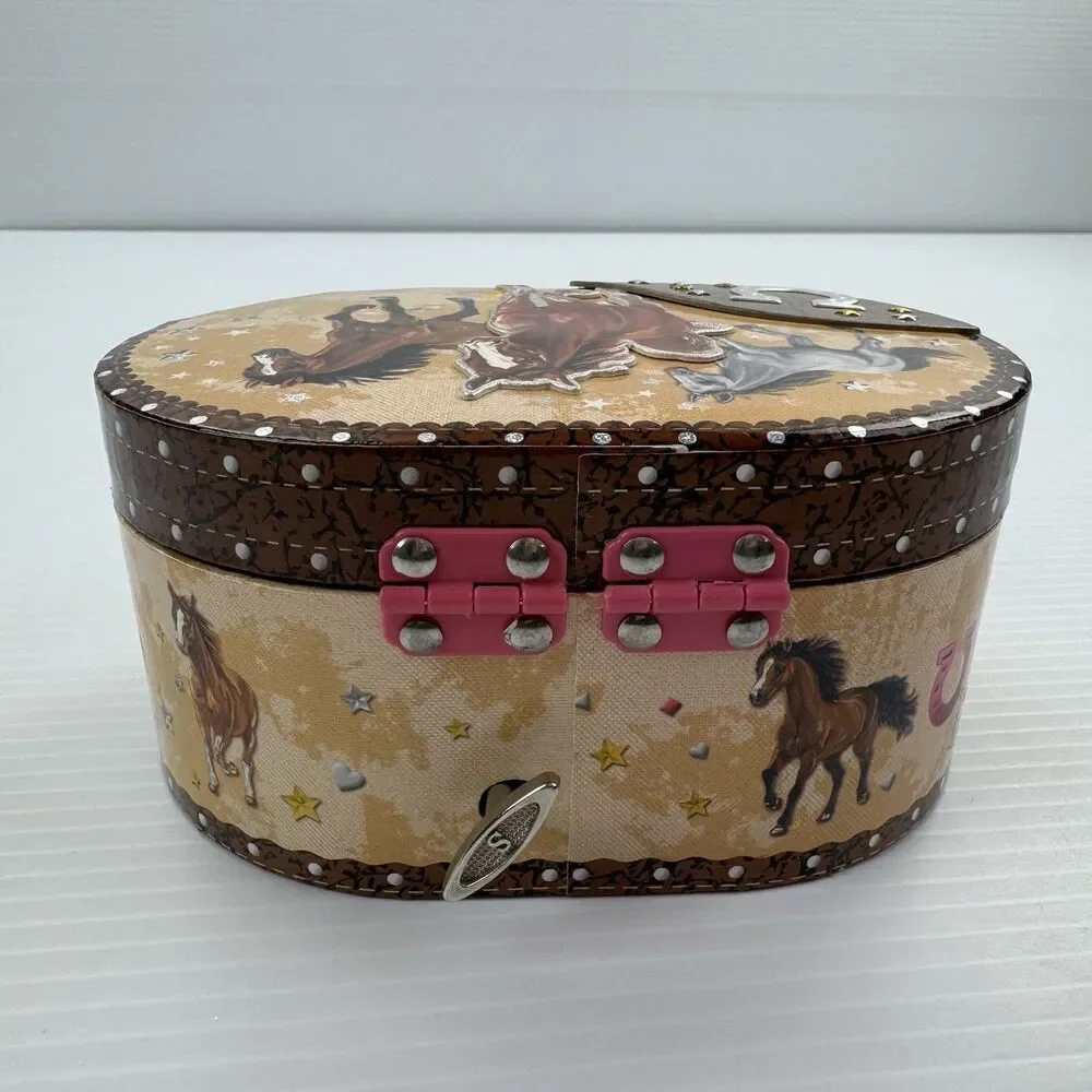 Hot Focus Dashing Horse Musical Jewelry Box Safe Oval w Mirror Horse Figurine